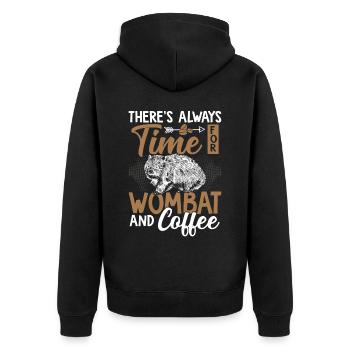 Time for wombat and coffee Australian animals - Unisex Premium Organic Zip Hoodie - black - Back - Nico (187cm)
