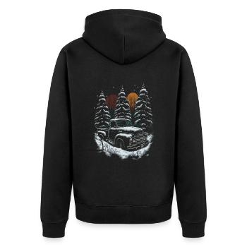 Ambiance nostalgique de Noël : camion vintage - Veste à capuche bio Premium Unisexe - noir - Dos - Nico (187cm)