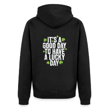 It's a good Day to have a Lucky Day - Unisex Premium Bio Zip Hoodie - Schwarz - Hinten - Nico (187cm)