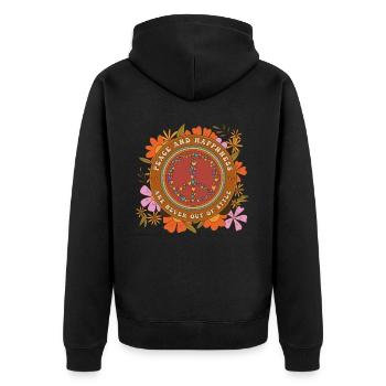 Peace Sign Boho Flowers Retro 60s 70s Groovy Hippy - Unisex Premium Bio Zip Hoodie - Schwarz - Hinten - Nico (187cm)