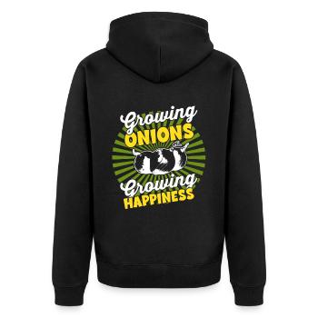 Wachsende Ernte - Farmer Harvest Onion - Unisex Premium Bio Zip Hoodie - Schwarz - Hinten - Nico (187cm)