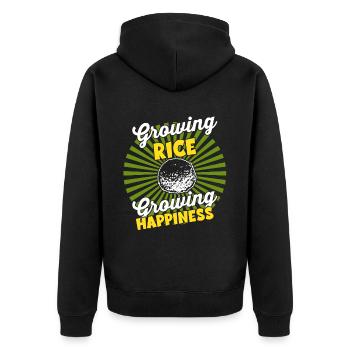 Wachsende Ernte - Farmer Harvest Rice - Unisex Premium Bio Zip Hoodie - Schwarz - Hinten - Nico (187cm)