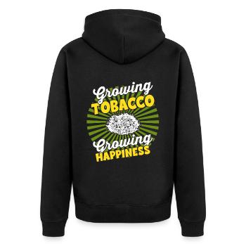 Wachsende Ernte - Farmer Harvest Tabak - Unisex Premium Bio Zip Hoodie - Schwarz - Hinten - Nico (187cm)