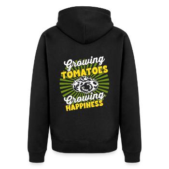 Wachsende Ernte - Farmer Harvest Tomate - Unisex Premium Bio Zip Hoodie - Schwarz - Hinten - Nico (187cm)