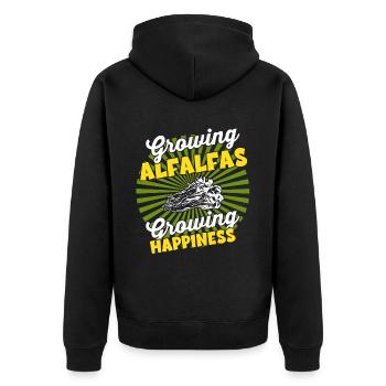 Wachsende Ernte - Farmer Harvest Alfalfa - Unisex Premium Bio Zip Hoodie - Schwarz - Hinten - Nico (187cm)