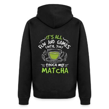 Grüntee-Liebhaber Japanischer Matcha-Latte-Drink - Unisex Premium Bio Zip Hoodie - Schwarz - Hinten - Nico (187cm)