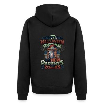 No Halloween costume, just Halloween for parents - Unisex Premium Organic Zip Hoodie - black - Back - Nico (187cm)