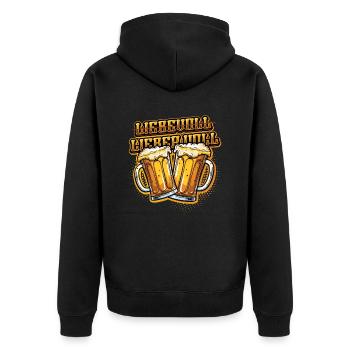 Nicht Liebevoll, Sondern Lieber Voll, Alkohol - Unisex Premium Bio Zip Hoodie - Schwarz - Hinten - Nico (187cm)