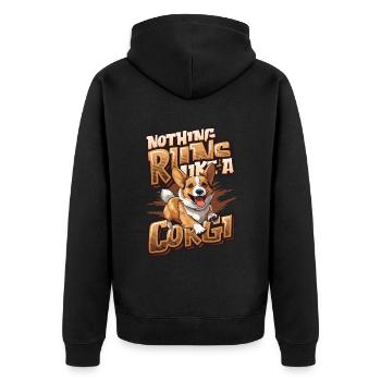 Nothing runs like a corgi - Unisex Premium Organic Zip Hoodie - black - Back - Nico (187cm)