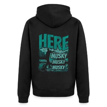 Here Musky Musky Musky Musky Fishing - Unisex Premium Organic Zip Hoodie - black - Back - Nico (187cm)