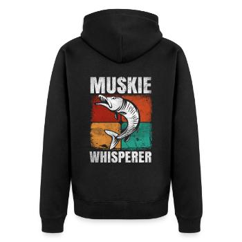Muskie Whisperer Musky Fishing - Unisex Premium Organic Zip Hoodie - black - Back - Nico (187cm)