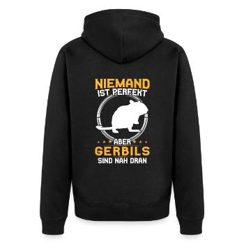 Rennmaus ist perfekt Nagetier Gerbil - Unisex Premium Bio Zip Hoodie - Schwarz - Hinten - Nico (187cm)