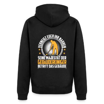 Gebäudereiniger verneigt euch Reinigungskraft - Unisex Premium Bio Zip Hoodie - Schwarz - Hinten - Nico (187cm)