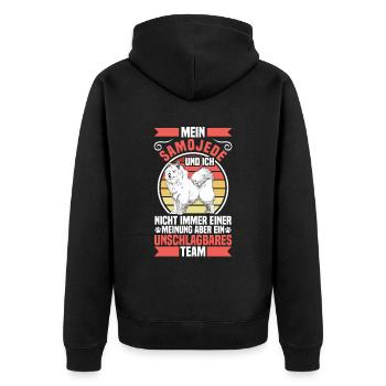 Samojede ist unschlagbar Samojedenspitz - Unisex Premium Bio Zip Hoodie - Schwarz - Hinten - Nico (187cm)