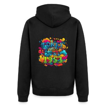 Funky Geburtstag: Juni 1953 - Psychadelic - Unisex Premium Bio Zip Hoodie - Schwarz - Hinten - Nico (187cm)