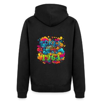 Funky Geburtstag: Juni 1963 - Psychadelic - Unisex Premium Bio Zip Hoodie - Schwarz - Hinten - Nico (187cm)