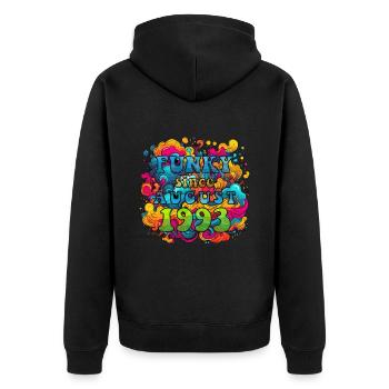 Funky Geburtstag: August 1993 - Psychadelic - Unisex Premium Bio Zip Hoodie - Schwarz - Hinten - Nico (187cm)