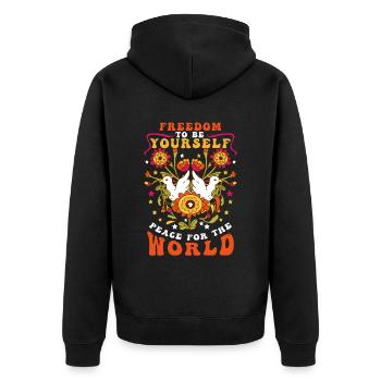 Vintage Boho Flowers Peace Hippie Retro 70s Tie Dy - Unisex Premium Bio Zip Hoodie - Schwarz - Hinten - Nico (187cm)