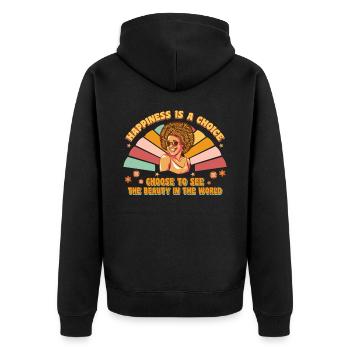 Retro 70s Afro Woman Positivity Hippie Tie Dye Gro - Unisex Premium Bio Zip Hoodie - Schwarz - Hinten - Nico (187cm)