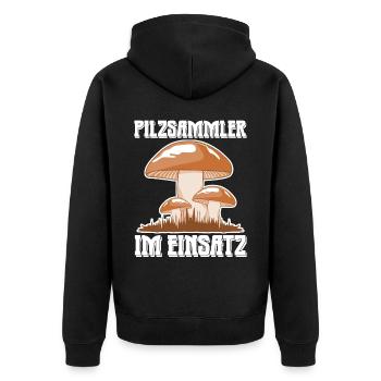 Pilzsammler im Einsatz Pilze Pilz - Unisex Premium Bio Zip Hoodie - Schwarz - Hinten - Nico (187cm)