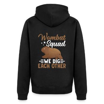 Wombat Squad Wir Graben Uns Gegenseitig - Unisex Premium Bio Zip Hoodie - Schwarz - Hinten - Nico (187cm)