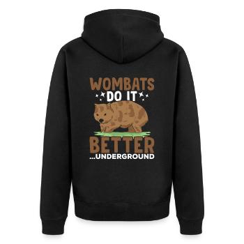 Wombats Machen Es Besser, Australischer - Unisex Premium Bio Zip Hoodie - Schwarz - Hinten - Nico (187cm)
