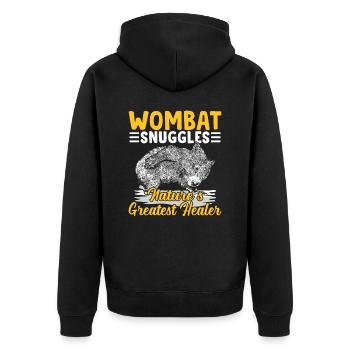 Wombat cuddles with Australian animals owner - Unisex Premium Organic Zip Hoodie - black - Back - Nico (187cm)