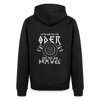 Steh Hinter Mir Odin Wikinger - Unisex Premium Bio Zip Hoodie - Schwarz - Hinten - Nico (187cm)