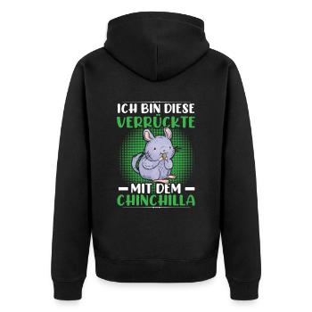 Verrückte mit Chinchilla Nagetier Wollmaus - Unisex Premium Bio Zip Hoodie - Schwarz - Hinten - Nico (187cm)
