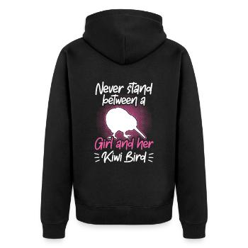Mädchen und ihr Kiwi Vogel Neuseeland - Unisex Premium Bio Zip Hoodie - Schwarz - Hinten - Nico (187cm)