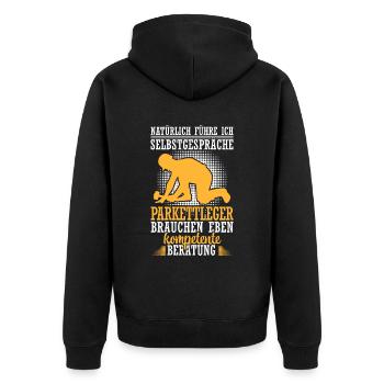 Parkettleger führt Selbstgespräche Bodenleger - Unisex Premium Bio Zip Hoodie - Schwarz - Hinten - Nico (187cm)
