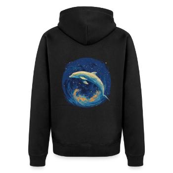 Delphin In Sternennacht Einzigartiges Stück Für - Unisex Premium Bio Zip Hoodie - Schwarz - Hinten - Nico (187cm)