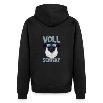 Coolness Pur - Voll Schaaf Comic Motiv - Unisex Premium Bio Zip Hoodie - Schwarz - Hinten - Nico (187cm)