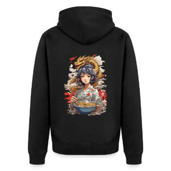 Ramen Suppen Drachen Ästhetik & Anime Otaku Kunst - Unisex Premium Bio Zip Hoodie - Schwarz - Hinten - Nico (187cm)