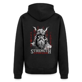 Strength is in our blood Wikinger Kultur - Unisex Premium Bio Zip Hoodie - Schwarz - Hinten - Nico (187cm)