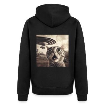 Funny Anxious Cats Selfie UFO Alien - Unisex Premium Organic Zip Hoodie - black - Back - Nico (187cm)