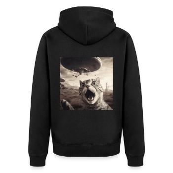 Funny Anxious Cats Selfie UFO Alien - Unisex Premium Organic Zip Hoodie - black - Back - Nico (187cm)