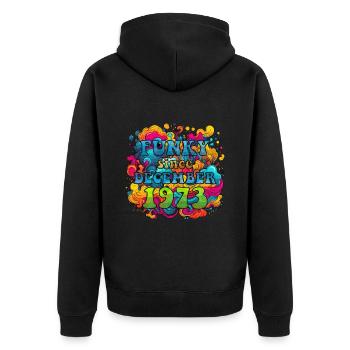 Funky Geburtstag: Dezember 1973 - Psychadelic - Unisex Premium Bio Zip Hoodie - Schwarz - Hinten - Nico (187cm)