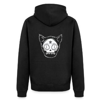 Katzenkopf Gothic mit Stern Grusel - Unisex Premium Bio Zip Hoodie - Schwarz - Hinten - Nico (187cm)