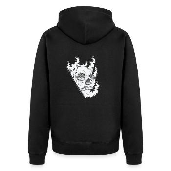 Brennender Knochenschädel Grusel Gothic Stil - Unisex Premium Bio Zip Hoodie - Schwarz - Hinten - Nico (187cm)
