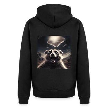 Lustig Erschrecktes Waschbär Selfie UFO Alien - Unisex Premium Bio Zip Hoodie - Schwarz - Hinten - Nico (187cm)