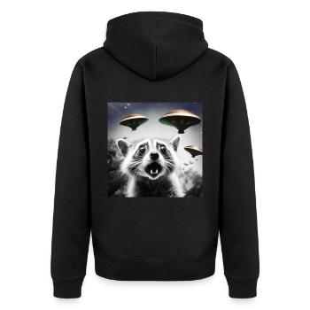 Lustig Erschrecktes Waschbär Selfie UFO Alien - Unisex Premium Bio Zip Hoodie - Schwarz - Hinten - Nico (187cm)