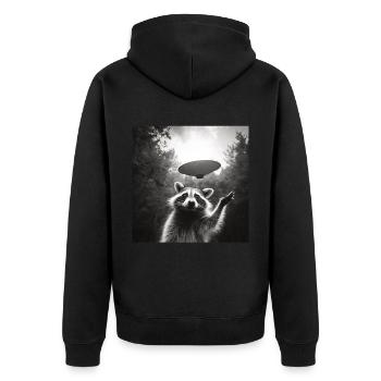 Lustig Erschrecktes Waschbär Selfie UFO Alien - Unisex Premium Bio Zip Hoodie - Schwarz - Hinten - Nico (187cm)