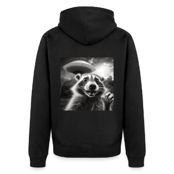 Lustig Erschrecktes Waschbär Selfie UFO Alien - Unisex Premium Bio Zip Hoodie - Schwarz - Hinten - Nico (187cm)