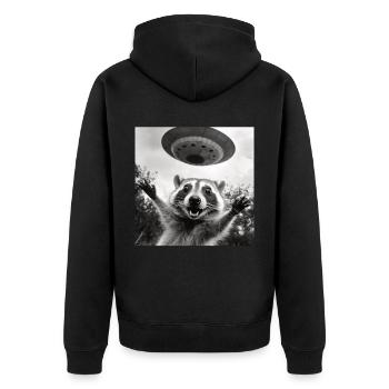 Funny Frightened Raccoon Selfie UFO Alien - Unisex Premium Organic Zip Hoodie - black - Back - Nico (187cm)