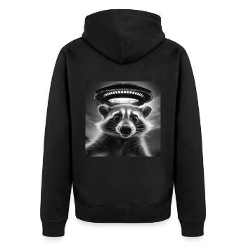 Lustig Erschrecktes Waschbär Selfie UFO Alien - Unisex Premium Bio Zip Hoodie - Schwarz - Hinten - Nico (187cm)