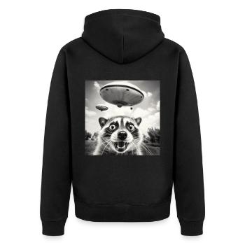 Lustig Erschrecktes Waschbär Selfie UFO Alien - Unisex Premium Bio Zip Hoodie - Schwarz - Hinten - Nico (187cm)