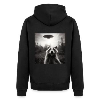 Lustig Erschrecktes Waschbär Selfie UFO Alien - Unisex Premium Bio Zip Hoodie - Schwarz - Hinten - Nico (187cm)