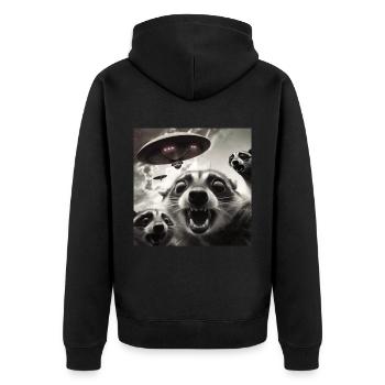 Lustig Erschrecktes Waschbär Selfie UFO Alien - Unisex Premium Bio Zip Hoodie - Schwarz - Hinten - Nico (187cm)