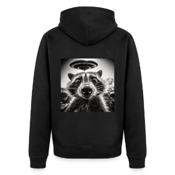 Lustig Erschrecktes Waschbär Selfie UFO Alien - Unisex Premium Bio Zip Hoodie - Schwarz - Hinten - Nico (187cm)